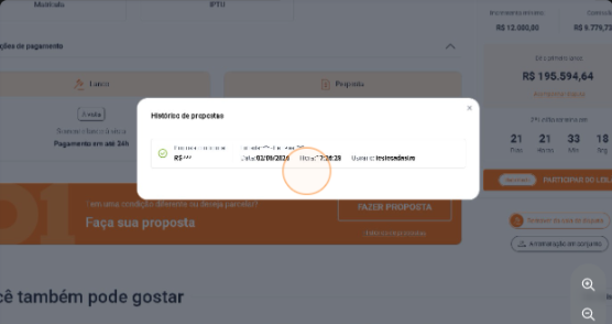 Histórico de propostas mostrando data, valor e status
