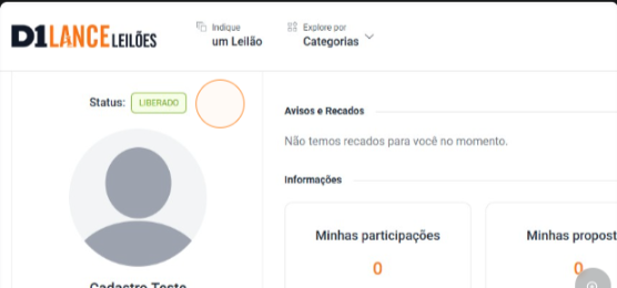 Status do cadastro no Painel do Cliente