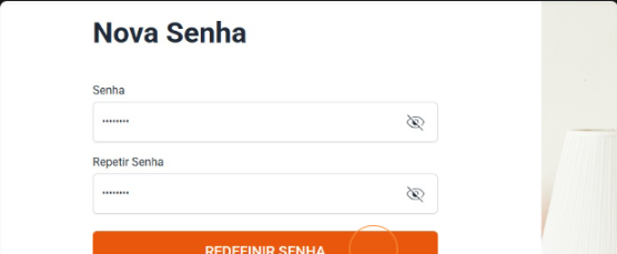 Tela de redefinição de senha
