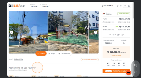 Tela de habilitação para participar do leilão
