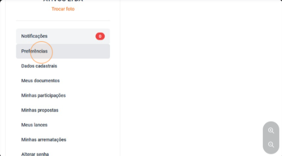 Tela de Preferências com opção Cadastrar meus interesses