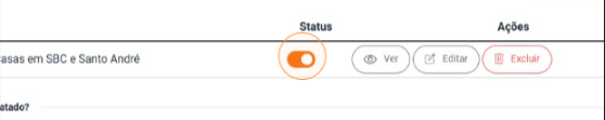 Lista de interesses com opções de ativar, editar e ver