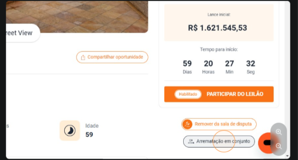 Botão Arrematação em conjunto na página do leilão
